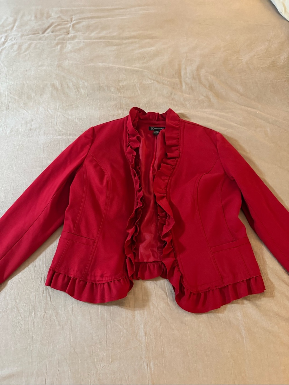 INC International Concepts Ruffled Red  Blazer with Zipper Pockets Stretch SZ XL